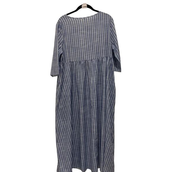 NWT Maxi Striped Cottage Core Beach Loose Fit Dress, Cinched Waist, Scoop Neck - Picture 4 of 4